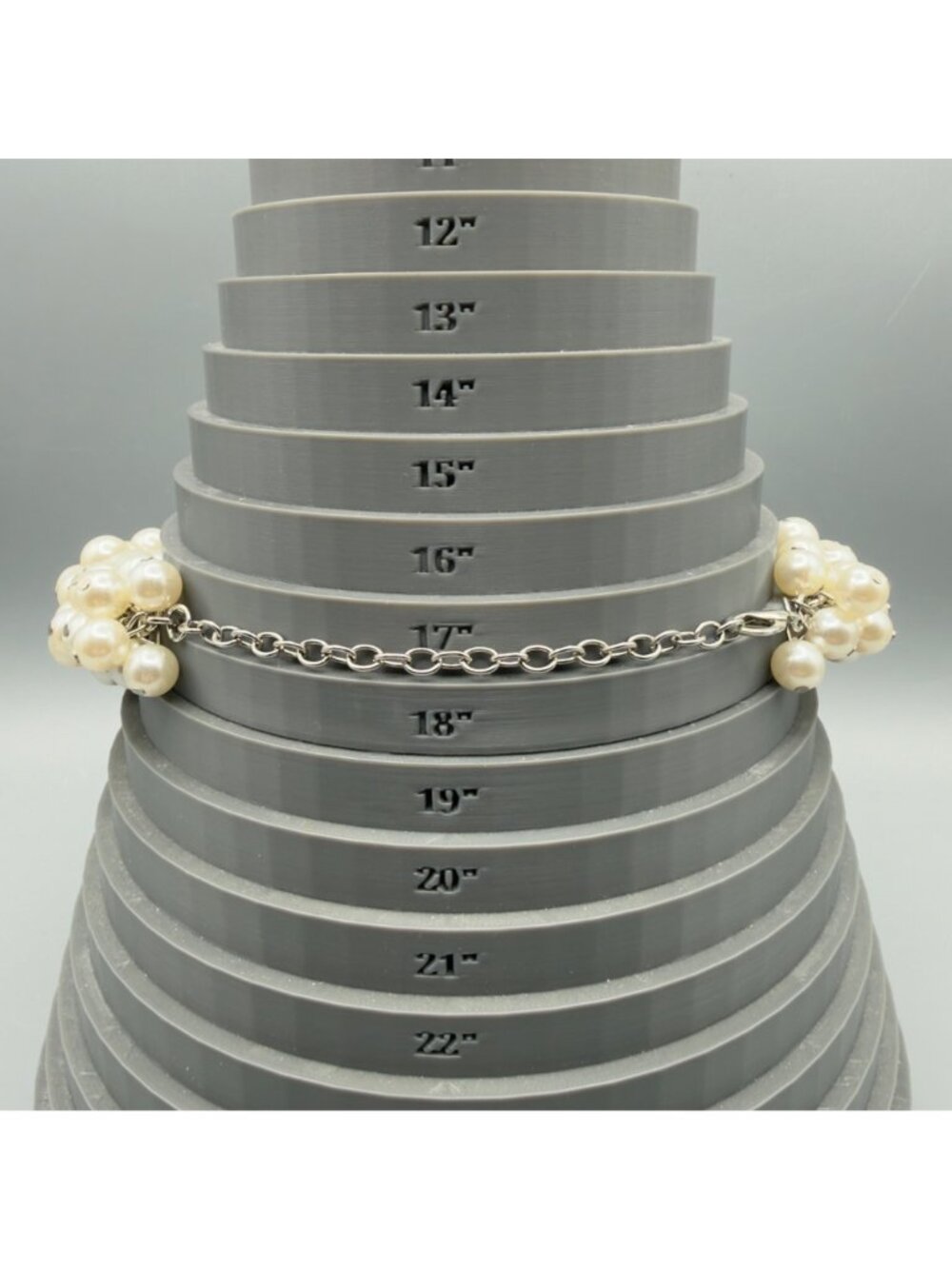 Faux Pearl Bib Necklace Chunky Bubble Cluster Statement Collar Silver Tone 16" - Picture 6 of 9